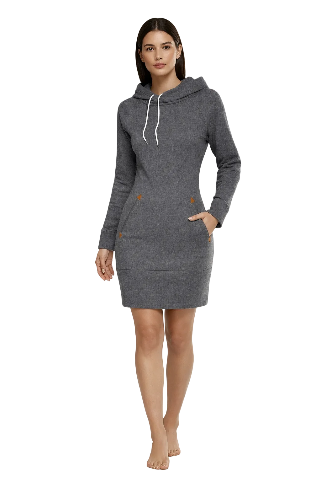 Grå hoodie kjole med hætte og snøre