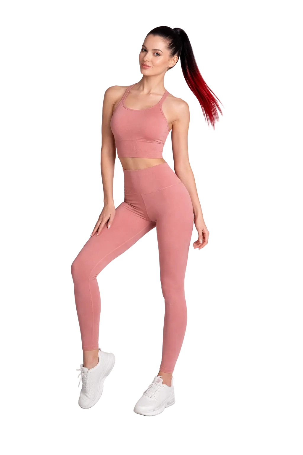 Rosa træningssæt med crop top og leggings