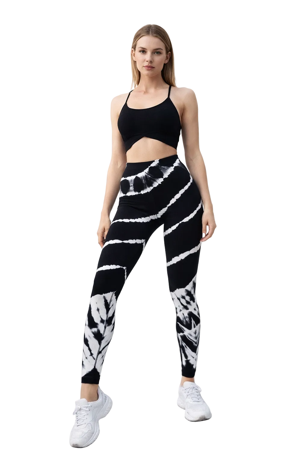 Sort sæt med crop top og mønstrede leggings